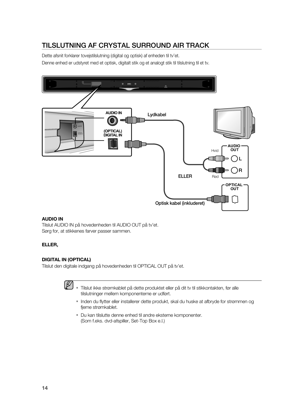 Samsung HT-WS1G/XEE, HT-WS1R/XEE manual Tilslutning AF Crystal Surround AIR Track, Audio 