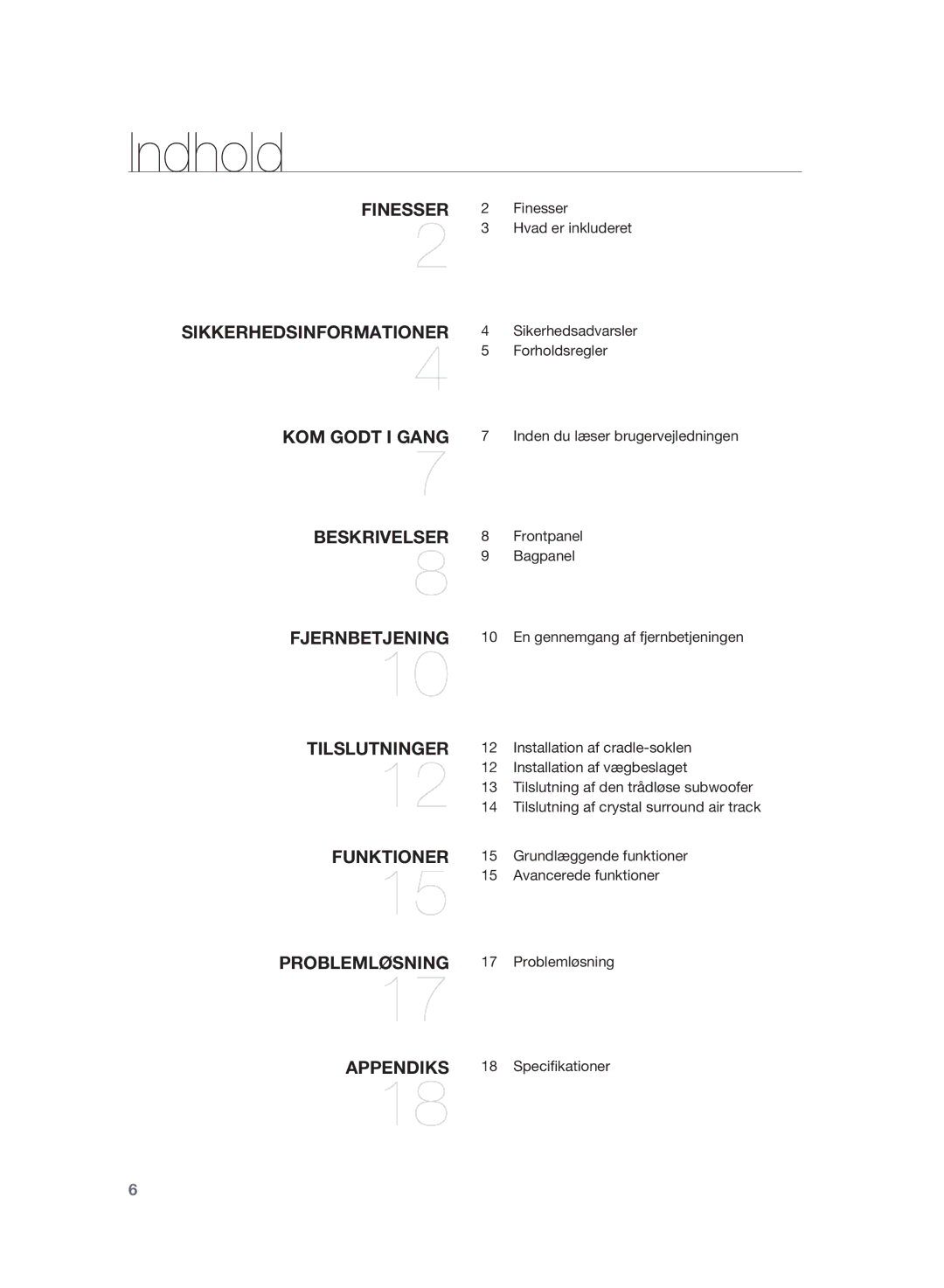 Samsung HT-WS1G/XEE, HT-WS1R/XEE manual Indhold, Tilslutninger 