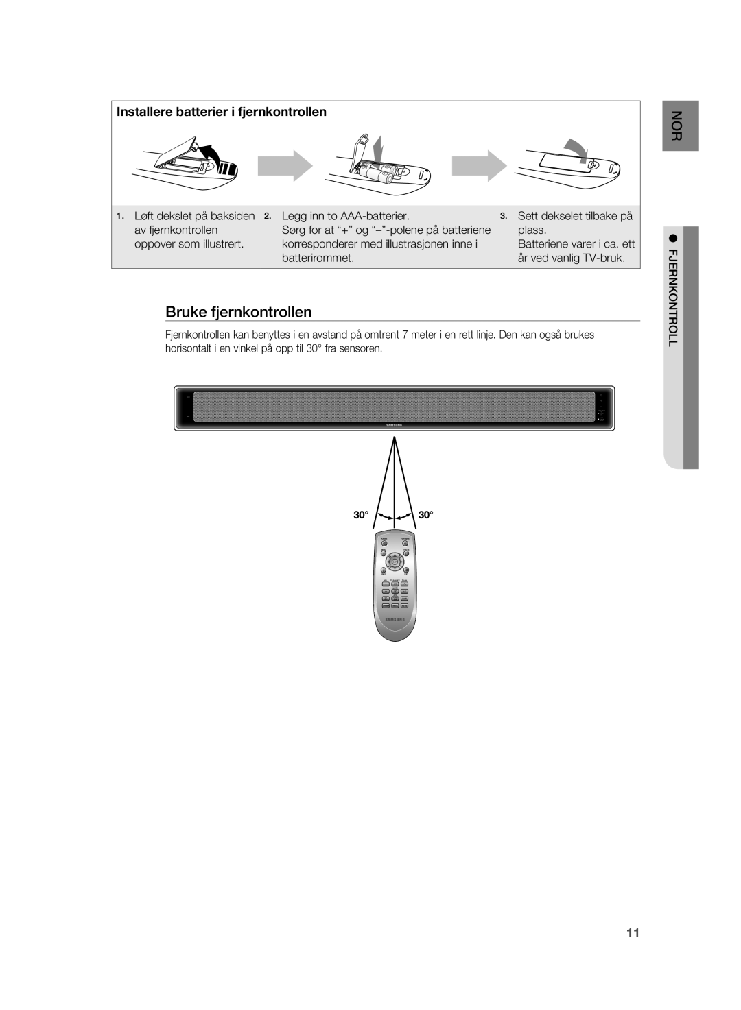 Samsung HT-WS1R/XEE, HT-WS1G/XEE manual Bruke fjernkontrollen 