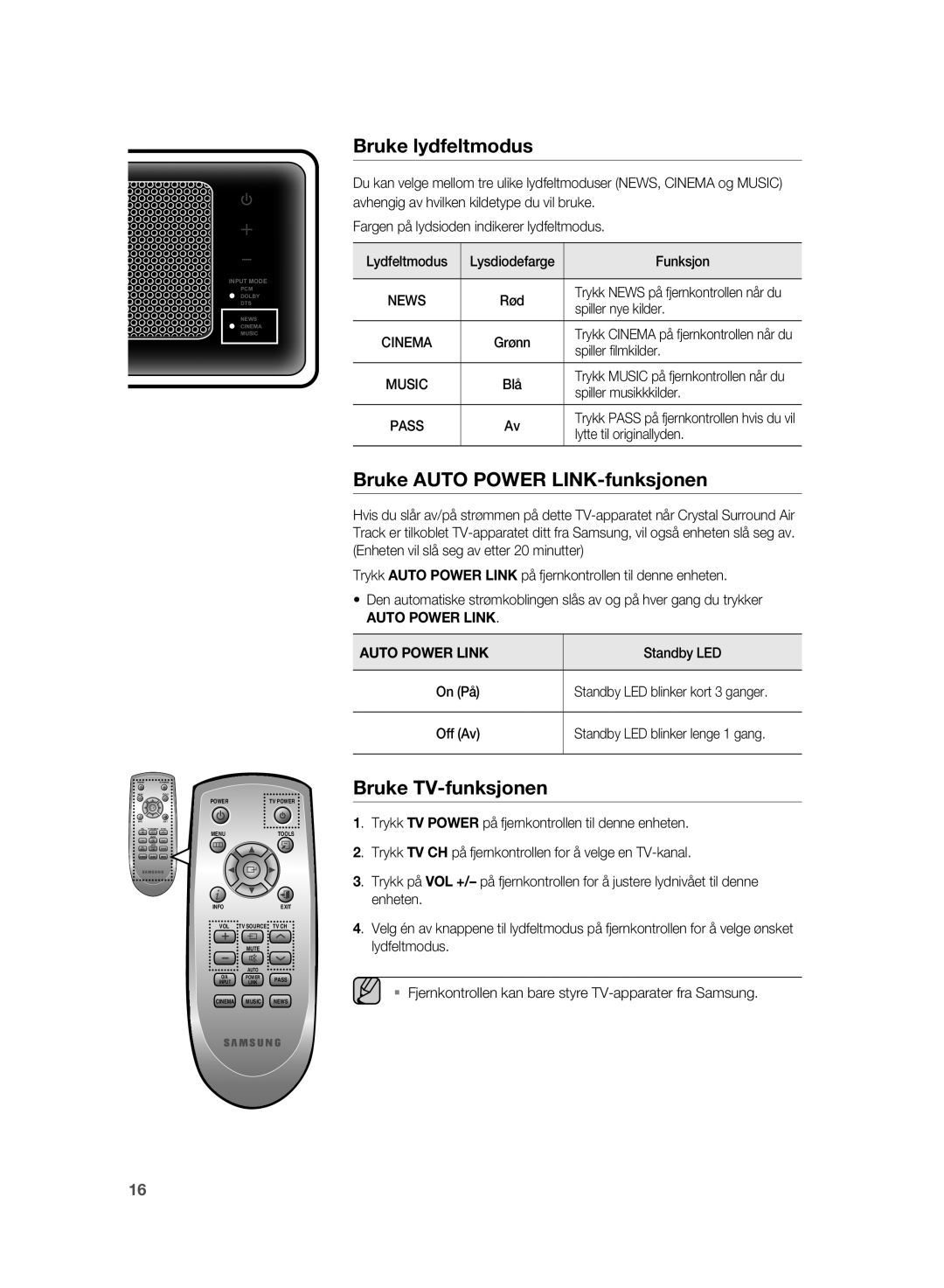 Samsung HT-WS1G/XEE, HT-WS1R/XEE manual Bruke lydfeltmodus 