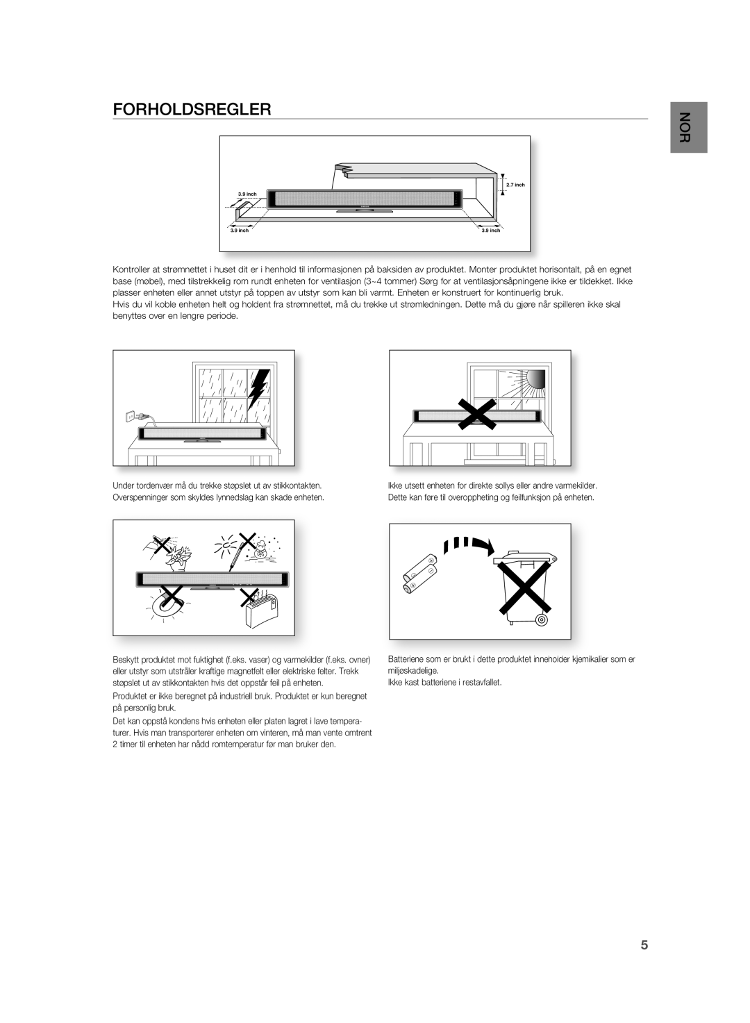 Samsung HT-WS1R/XEE, HT-WS1G/XEE manual FORHOLDSREgLER 