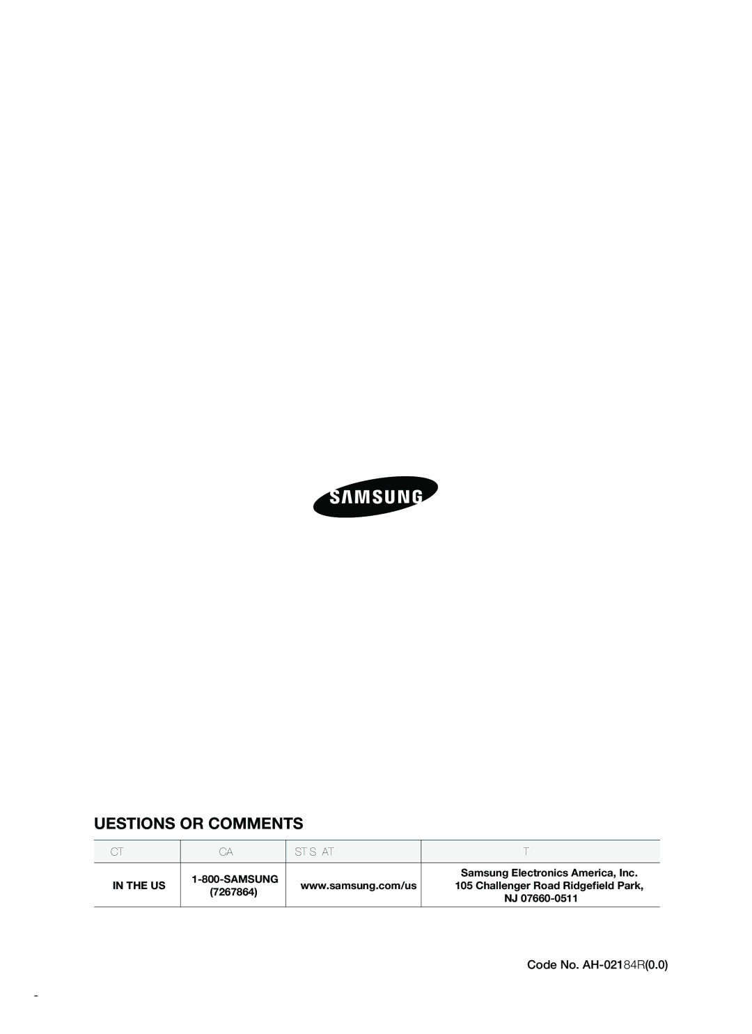 Samsung HT-SB1R, HT-WS1R, HT-SB1G, HT-WS1G user manual Questions or COMMENTS?, Code No. AH68-02184R0.0 