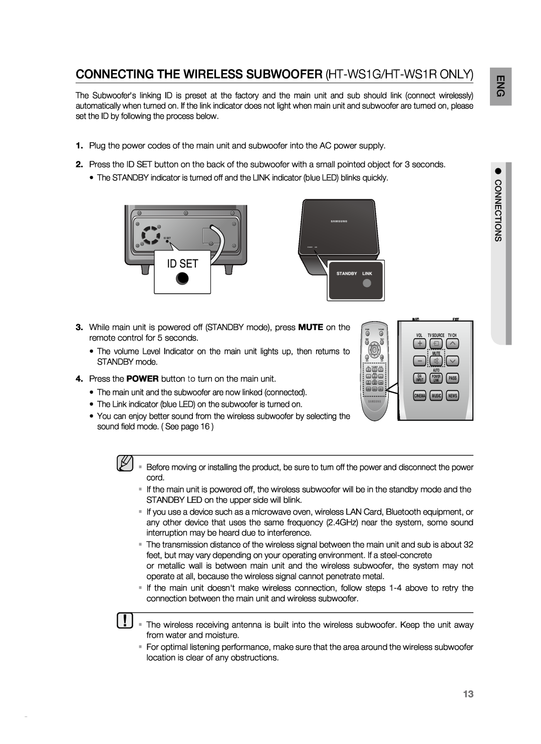 Samsung HT-SB1R, HT-WS1R, HT-SB1G, HT-WS1G user manual connections 