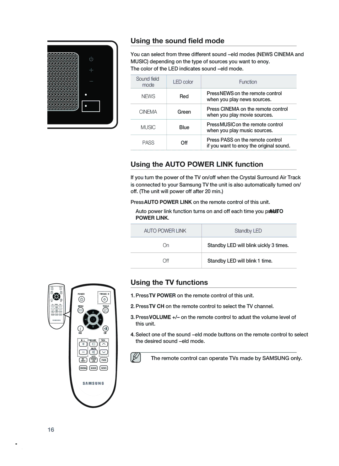 Samsung HT-SB1R, HT-WS1R, HT-SB1G user manual Auto Power Link 