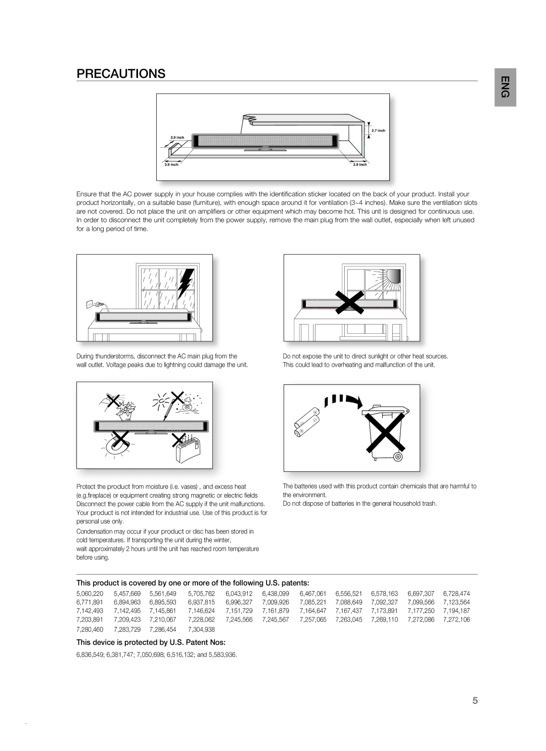 Samsung HT-SB1G, HT-WS1R, HT-SB1R user manual Precautions 