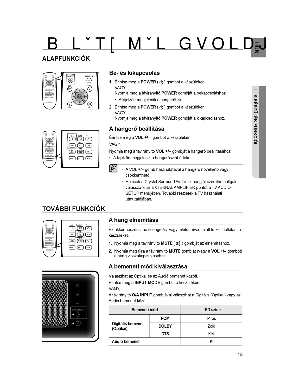 Samsung HT-WS1R/XET, HT-WS1G/EDC, HT-WS1R/EDC, HT-WS1G/XEF, HT-WS1G/XEE Készülék funkciói, Alapfunkciók, További Funkciók 