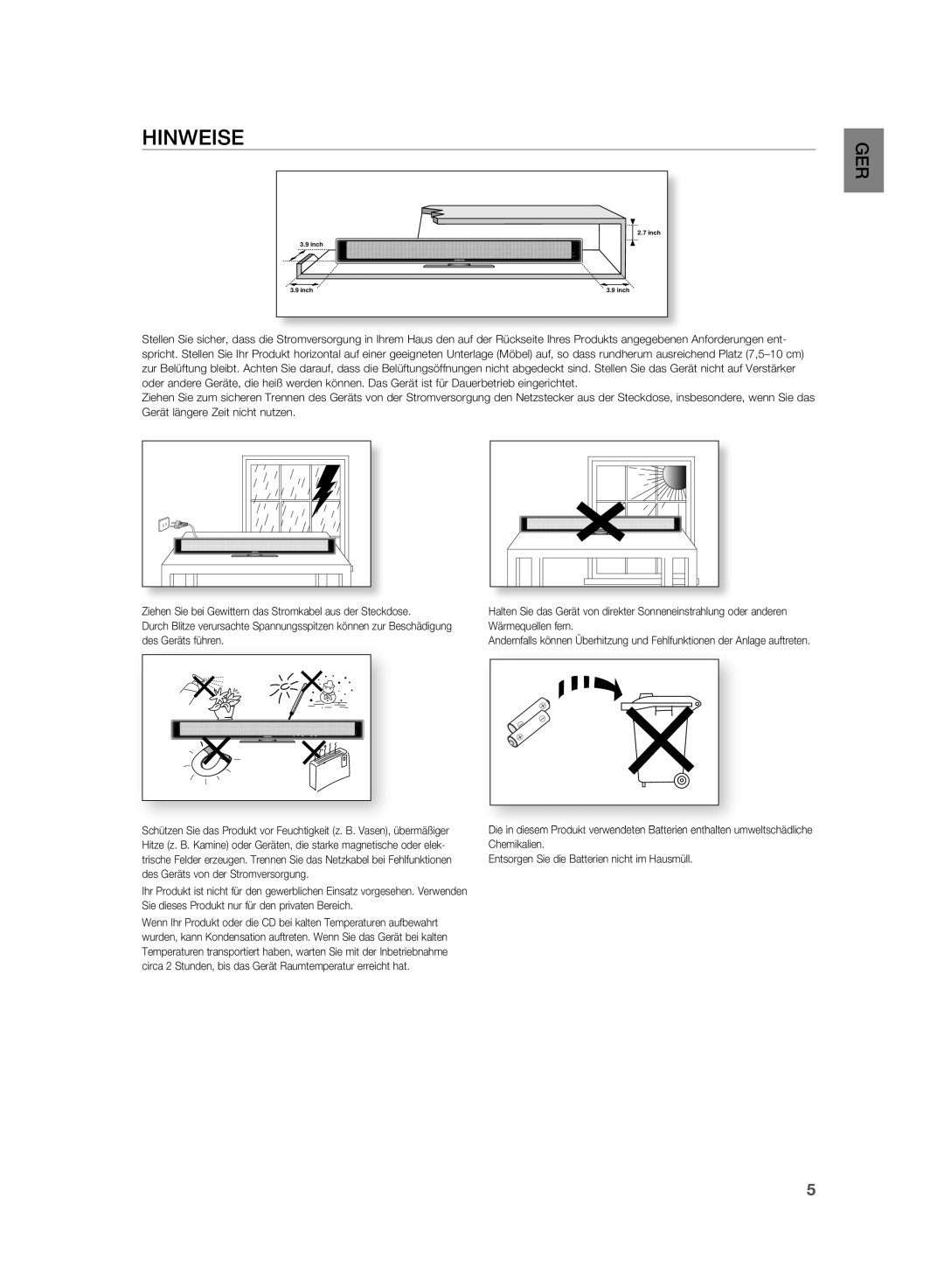 Samsung HT-WS1G/XEF, HT-WS1G/EDC, HT-WS1R/EDC, HT-WS1R/XEF, HT-SB1R/XEF, HT-SB1G/XEF manual Hinweise 