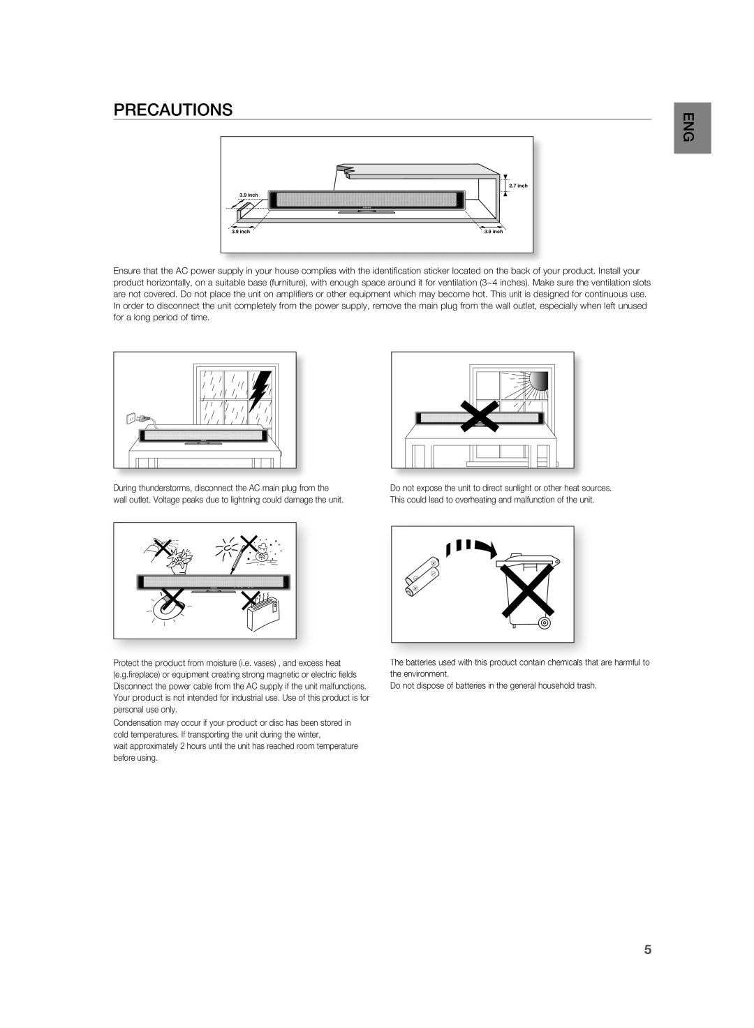 Samsung HT-SB1R/EDC, HT-WS1R/EDC, HT-WS1R/MEA, HT-SB1R/UMG, HT-SB1G/UMG, HT-WS1R/XSV, HT-SB1R/SAM, HT-WS1R/XFA manual PREcAUTiOnS 