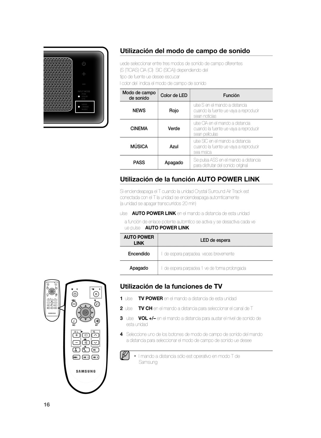 Samsung HT-SB1R/XET, HT-WS1R/XEF, HT-SB1G/XEF, HT-WS1G/XET, HT-WS1R/XET Utilización del modo de campo de sonido, Auto Power 