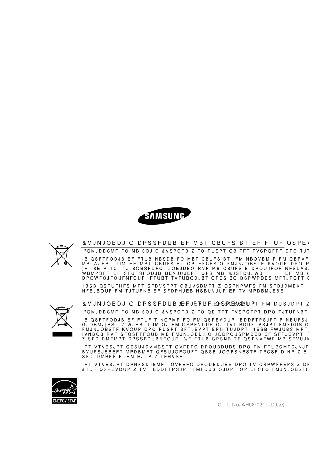 Samsung HT-WS1G/XET, HT-WS1R/XEF, HT-SB1G/XEF, HT-WS1R/XET, HT-SB1R/XET Eliminación correcta de las baterías de este producto 