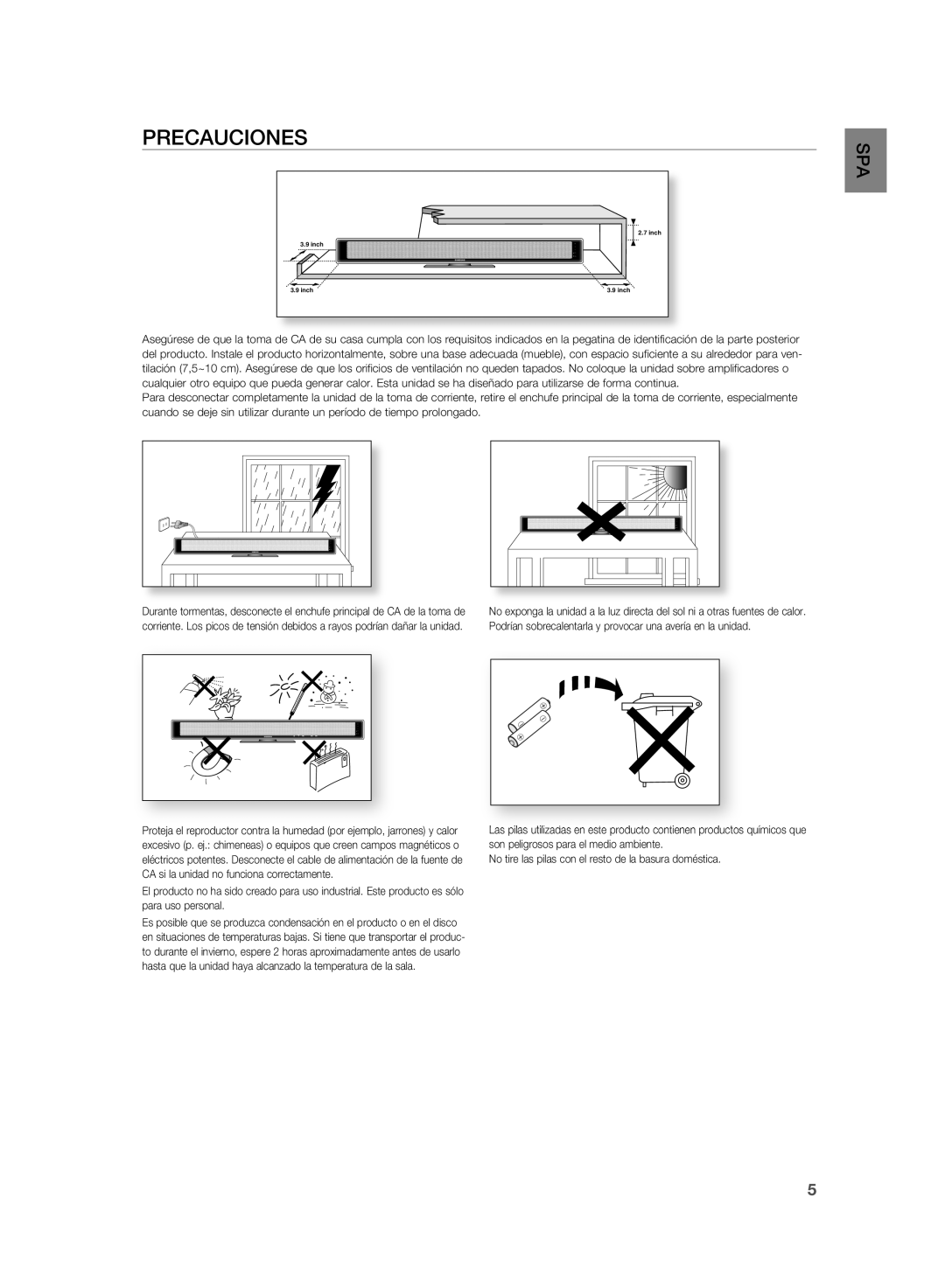 Samsung HT-SB1G/XET, HT-WS1R/XEF, HT-SB1G/XEF, HT-WS1G/XET, HT-WS1R/XET, HT-SB1R/XET manual PrECAUCiONES 