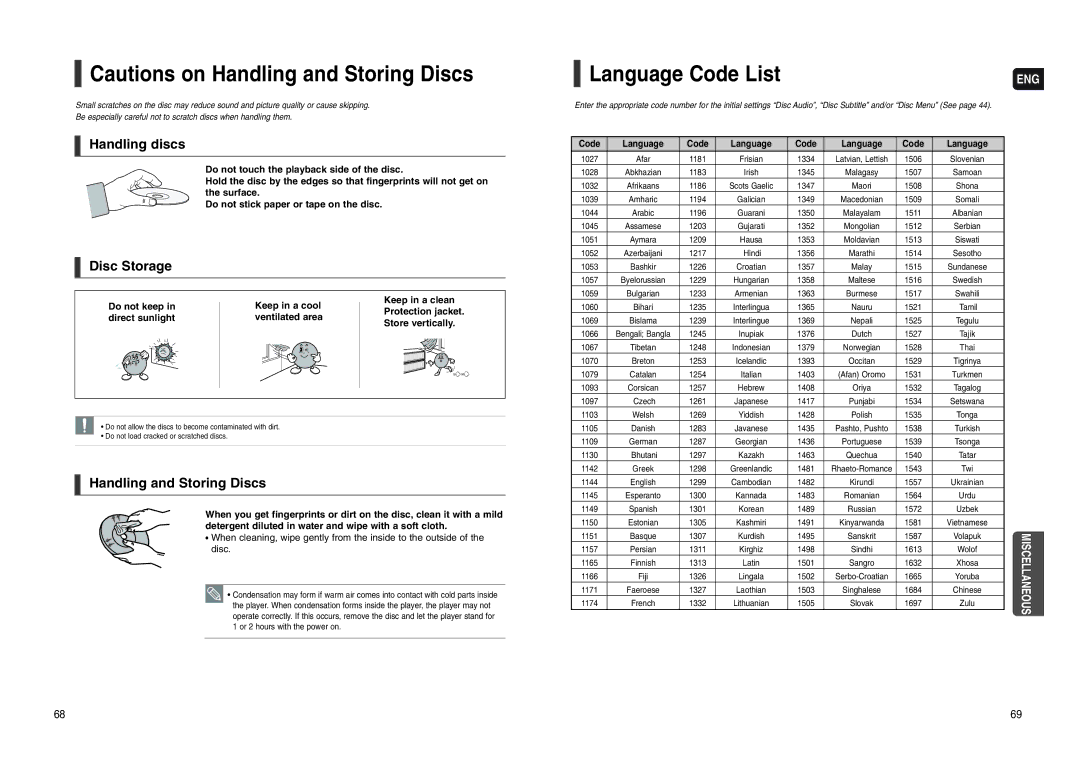 Samsung HT-WX70 instruction manual Language Code List, Code Language 