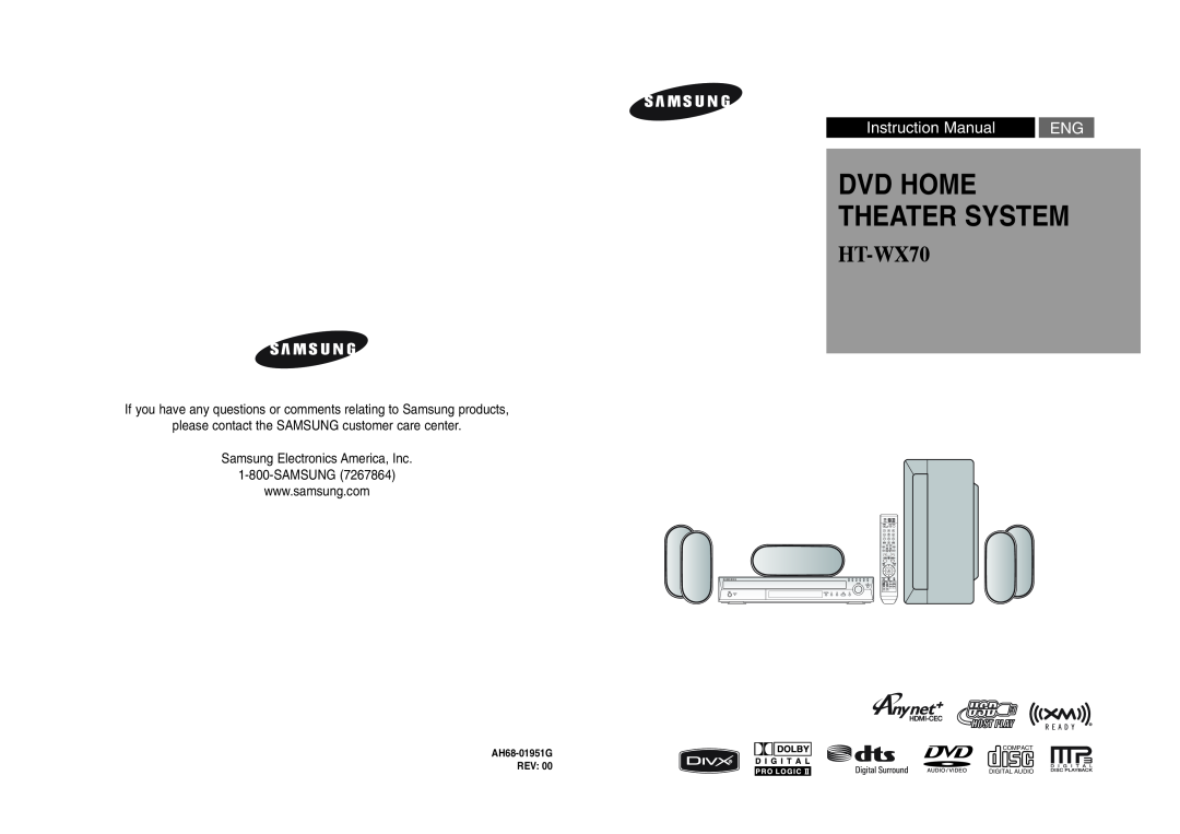 Samsung HT-WX70 instruction manual please contact the SAMSUNG customer care center, Samsung Electronics America, Inc 