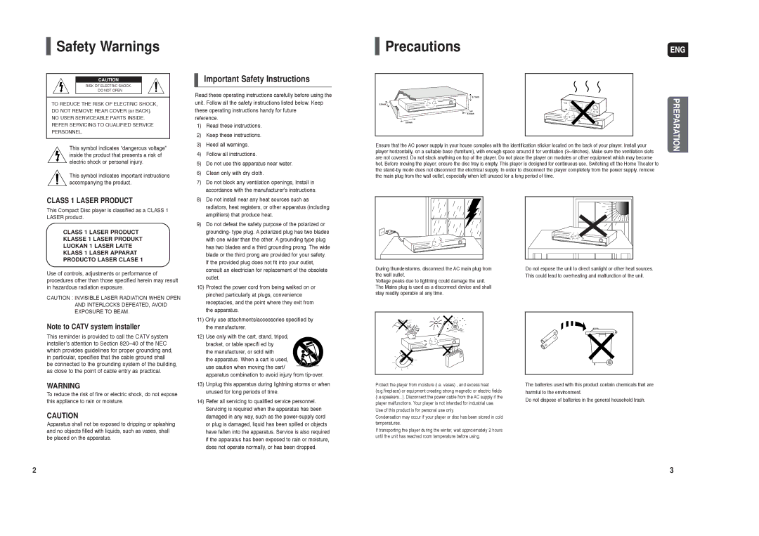 Samsung HT-X20 instruction manual Safety Warnings, Precautions 