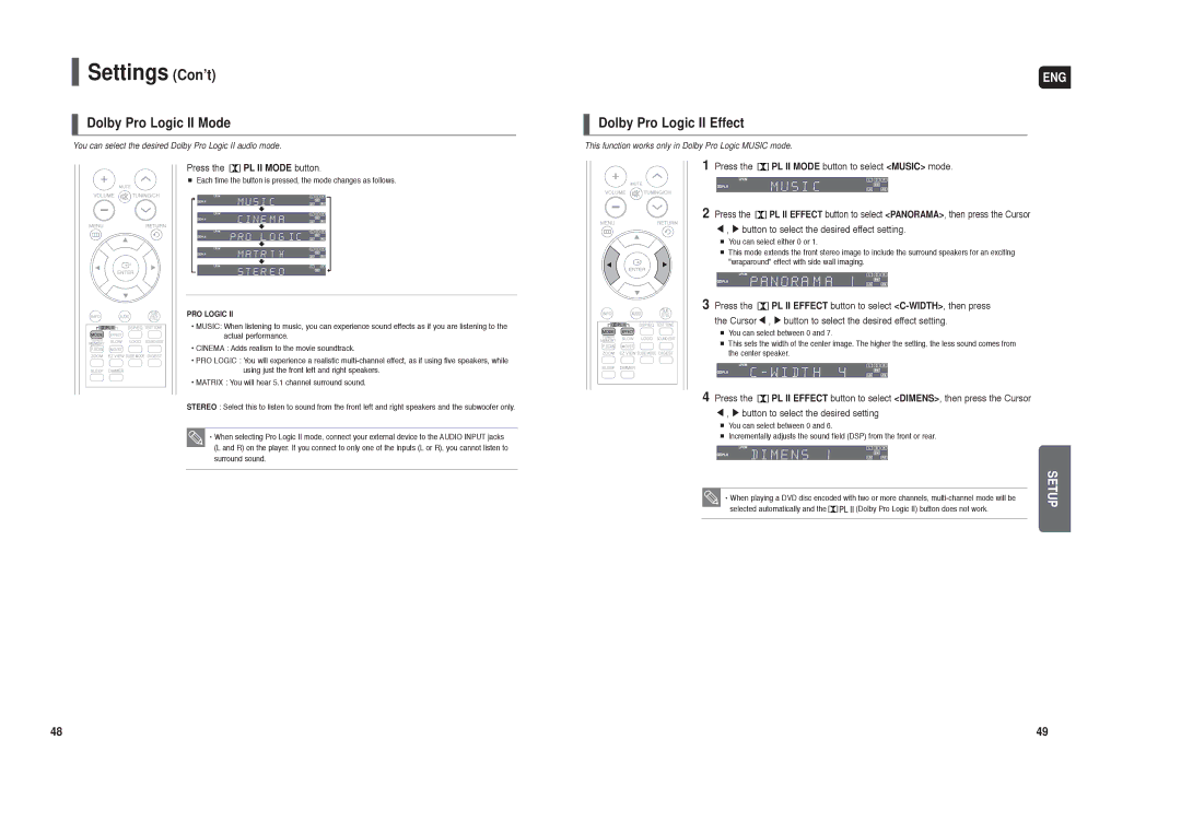 Samsung HT-X20 instruction manual Dolby Pro Logic II Mode, Dolby Pro Logic II Effect, Press the PL II Mode button 