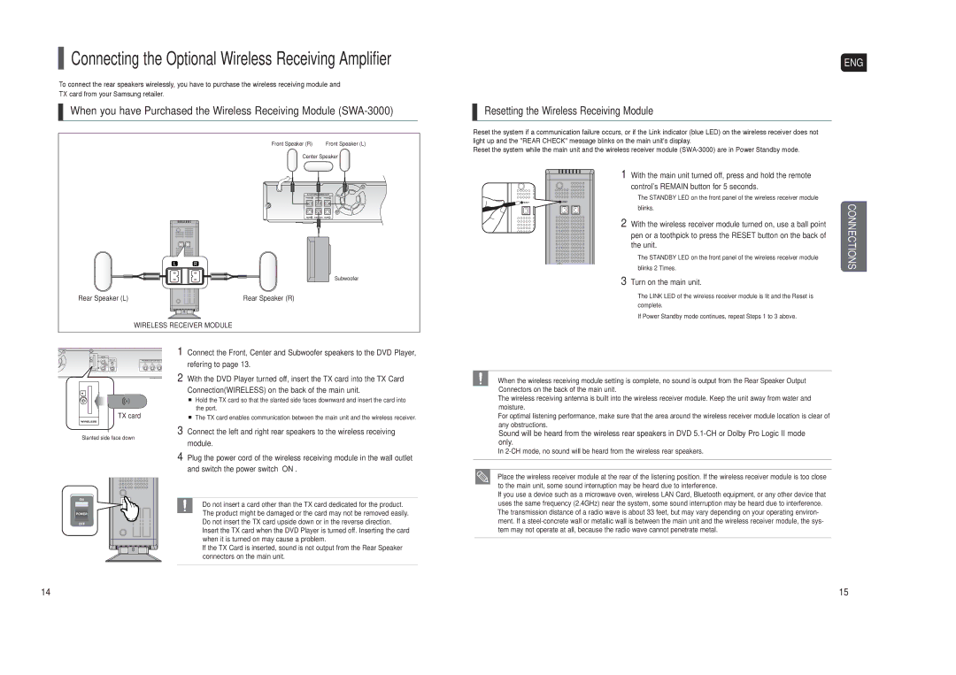 Samsung HT-X20 instruction manual Resetting the Wireless Receiving Module, Turn on the main unit 