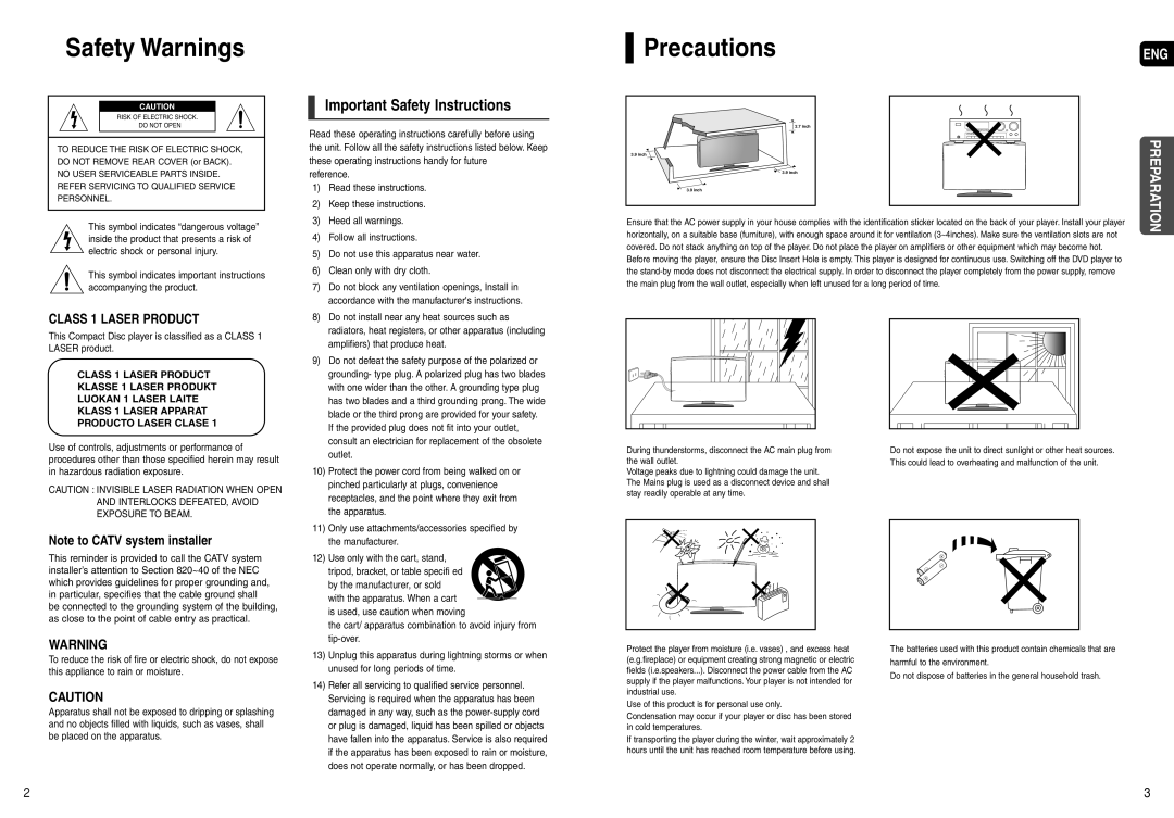 Samsung HT-X200 instruction manual Safety Warnings, Precautions, Important Safety Instructions 