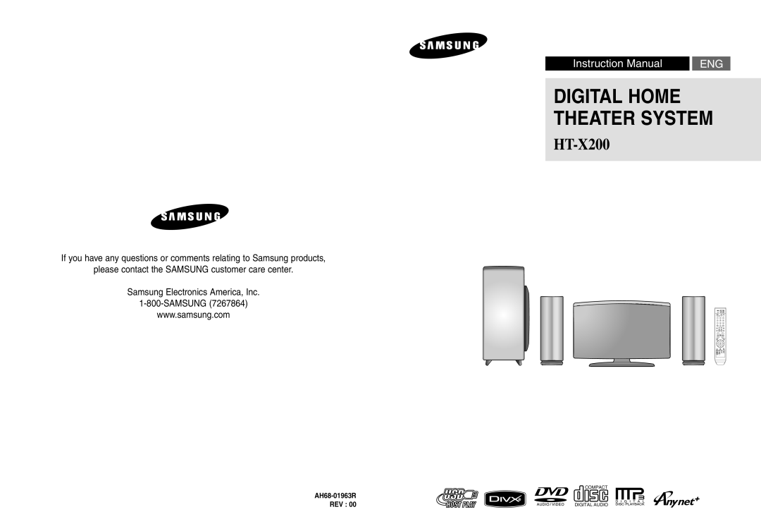 Samsung HT-X200 instruction manual Digital Home Theater System, please contact the SAMSUNG customer care center 