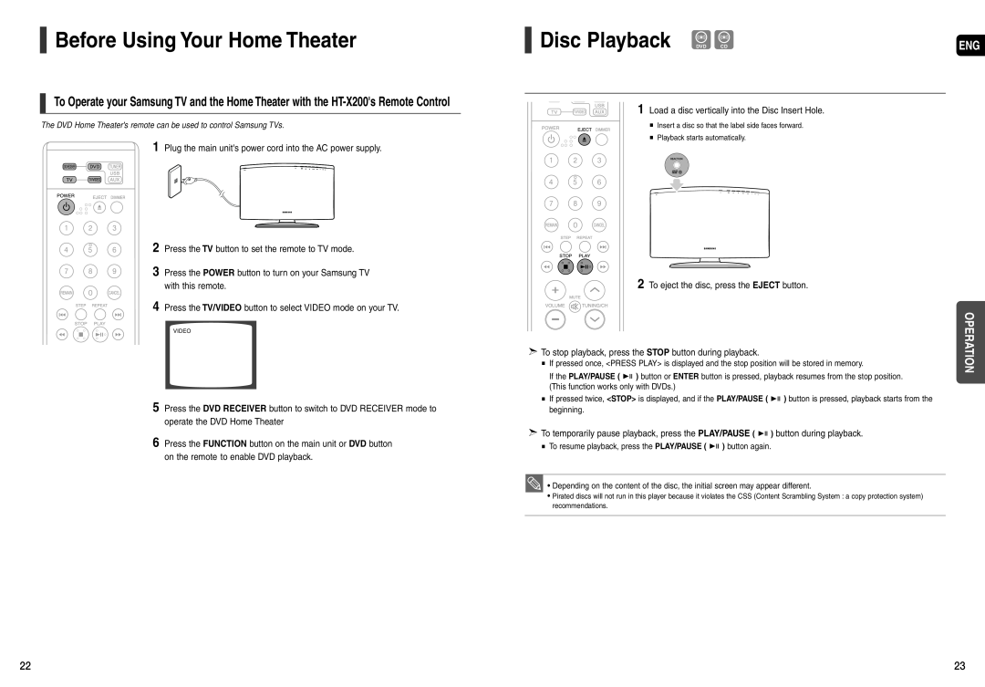 Samsung HT-X200 instruction manual Before Using Your Home Theater, Disc Playback DVD CD 