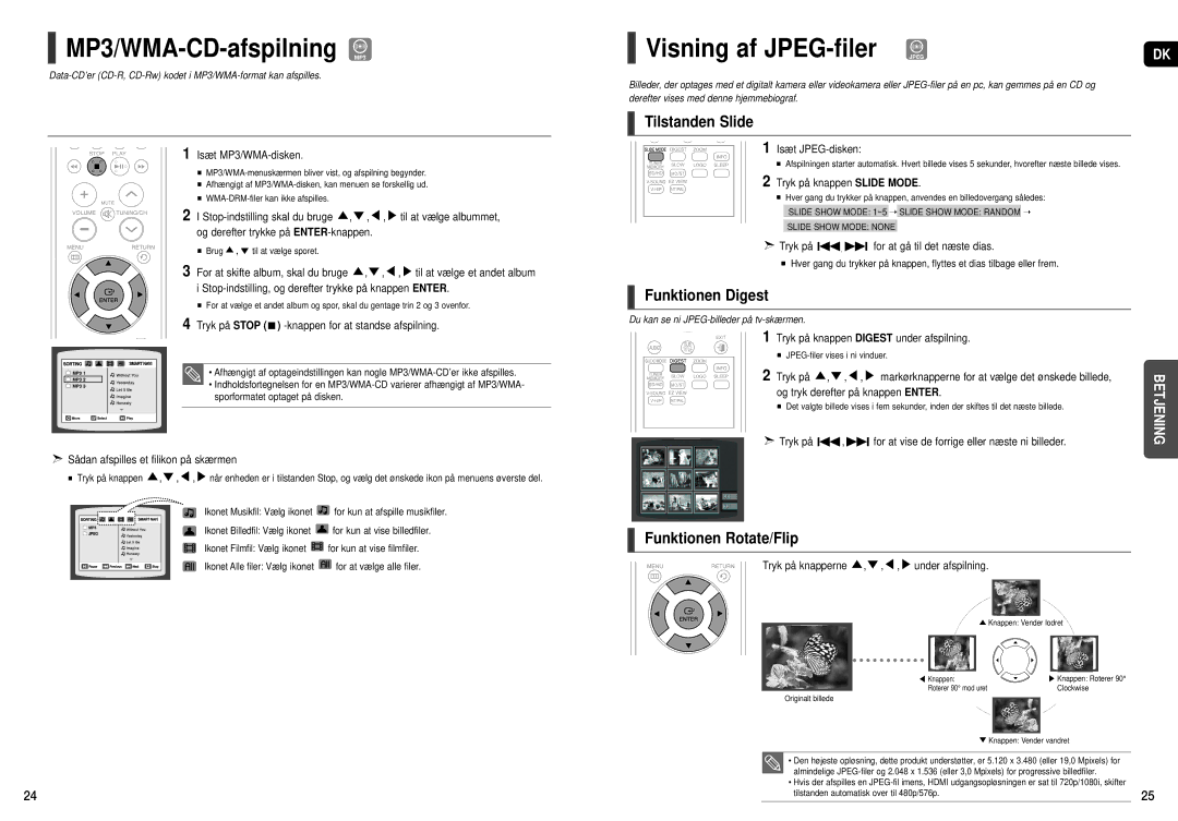 Samsung HT-X200R/XEE manual MP3/WMA-CD-afspilning MP3, Visning af JPEG-filer Jpeg, Tilstanden Slide, Funktionen Digest 