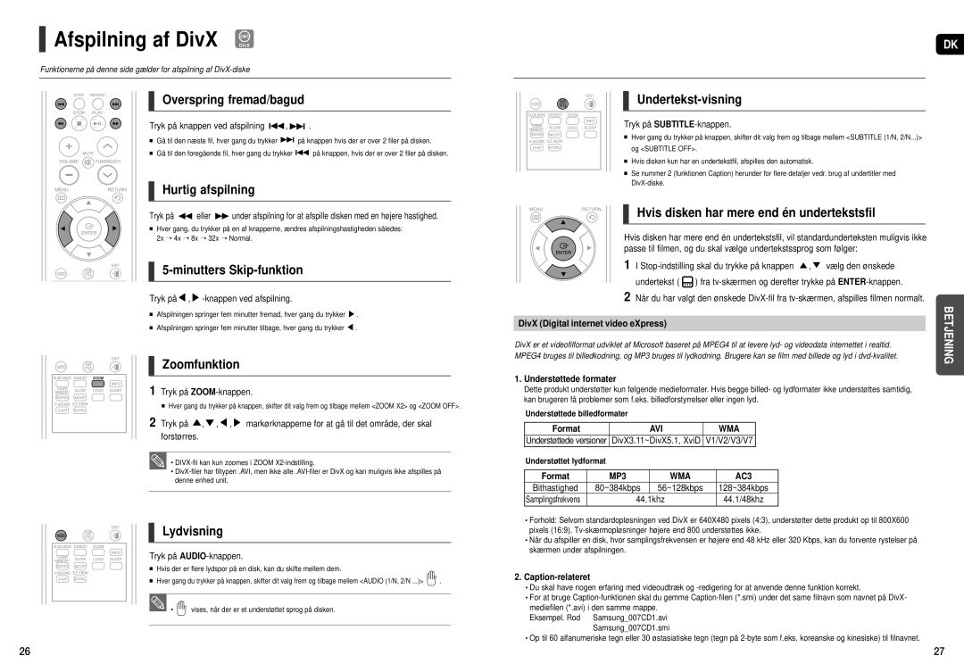 Samsung HT-X200R/XEE manual Afspilning af DivX DivX 