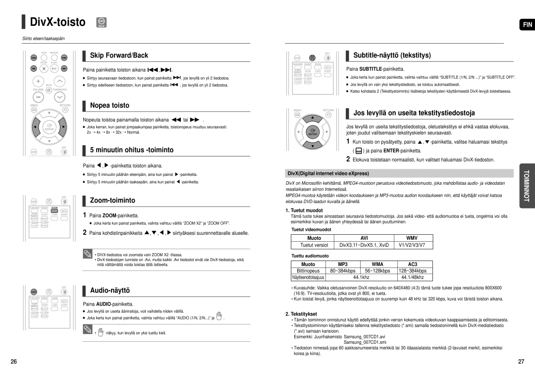 Samsung HT-X200R/XEE manual DivX-toisto DivX 