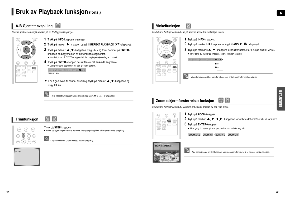 Samsung HT-X200R/XEE manual Gjentatt avspilling DVD, Vinkelfunksjon 