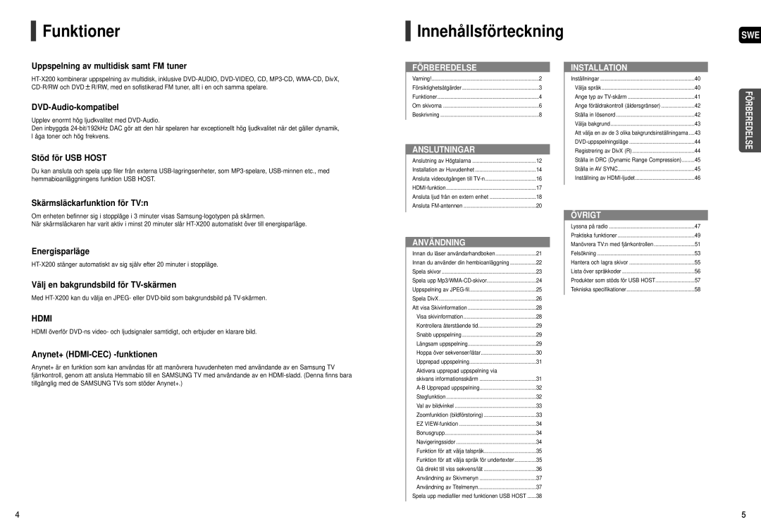 Samsung HT-X200R/XEE manual Funktioner 