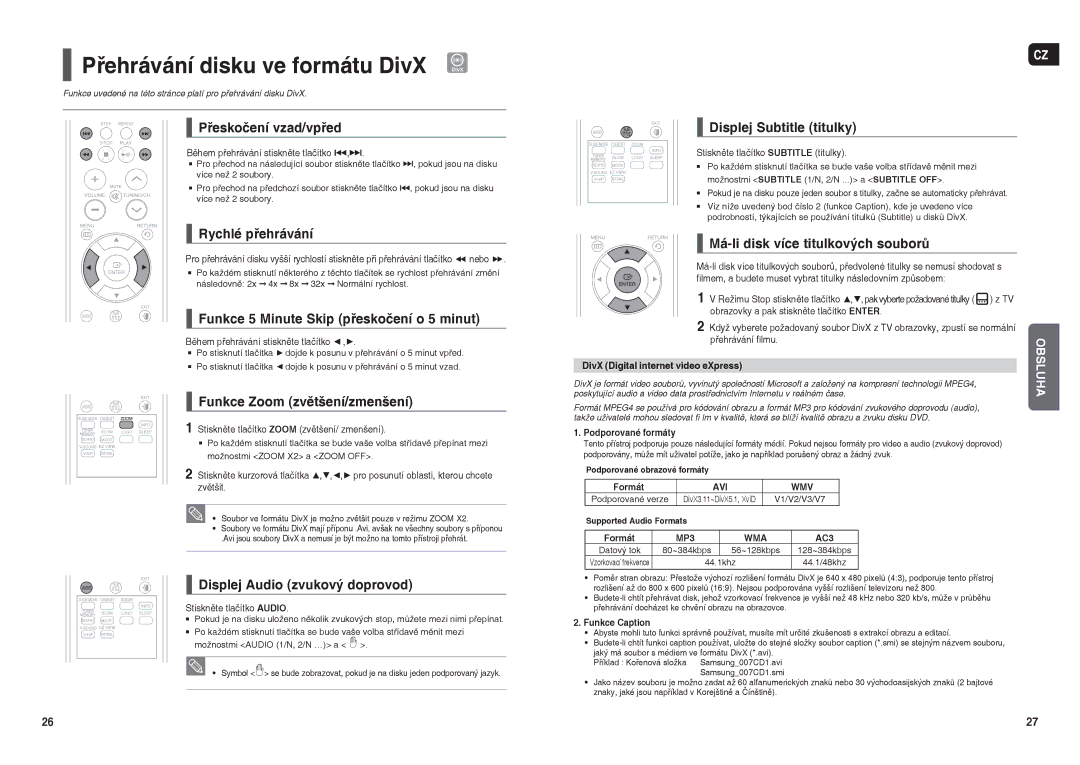 Samsung HT-X200R/XEF, HT-X200R/XEO manual Přehrávání disku ve formátu DivX 