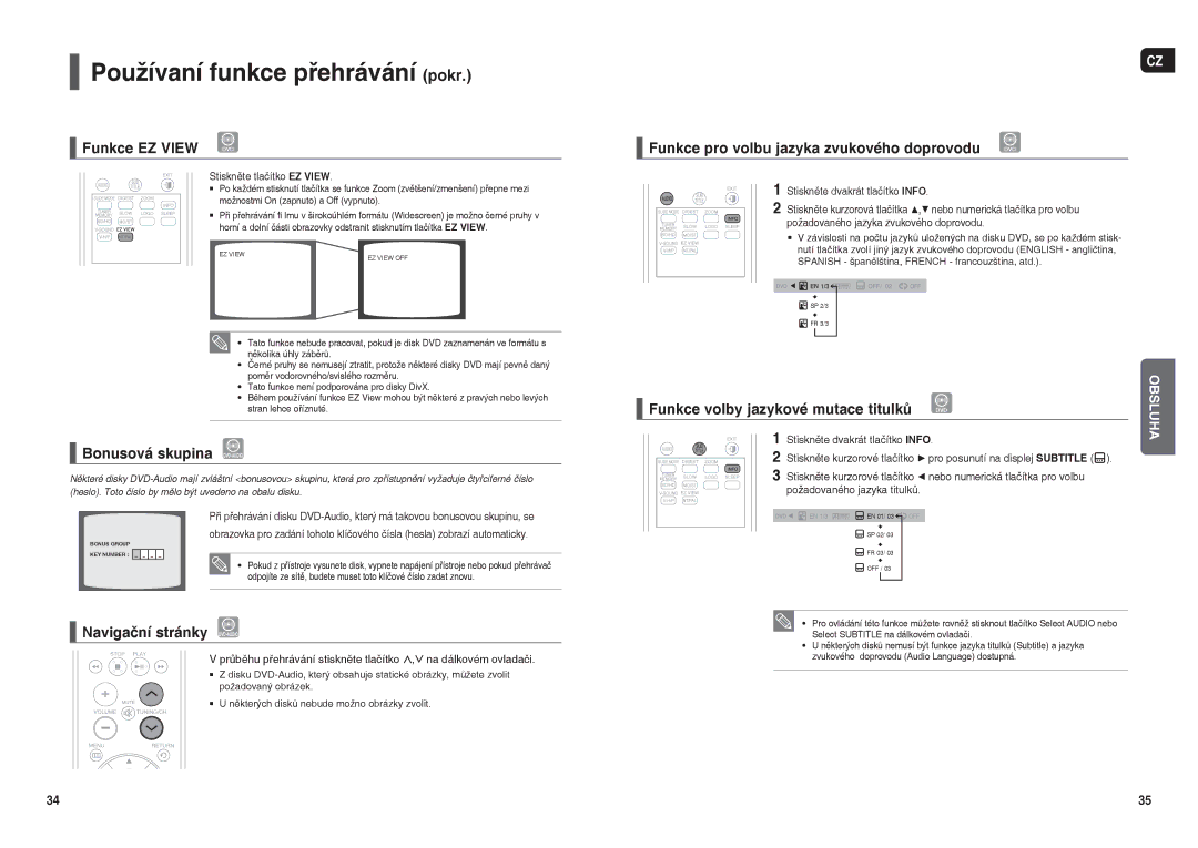 Samsung HT-X200R/XEF, HT-X200R/XEO manual Funkce EZ View, Bonusová skupina DVD-AUDIO, Funkce volby jazykové mutace titulků 