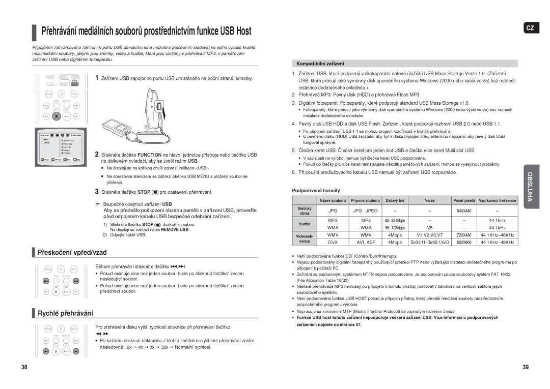 Samsung HT-X200R/XEF, HT-X200R/XEO manual Přeskočení vpřed/vzad, Kompatibilní zařízení 