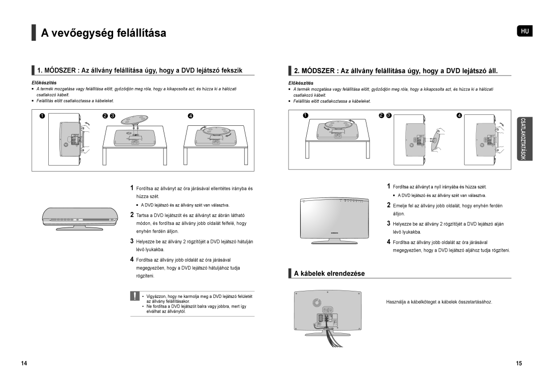 Samsung HT-X200R/XEO, HT-X200R/XEF Vevőegység felállítása, Módszer Az állvány felállítása úgy, hogy a DVD lejátszó áll 