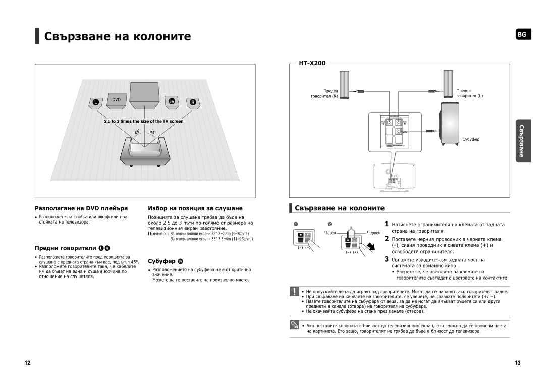 Samsung HT-X200R/XEO manual Разполагане на DVD плейъра, Предни говорители ei, Избор на позиция за слушане, Субуфер g 