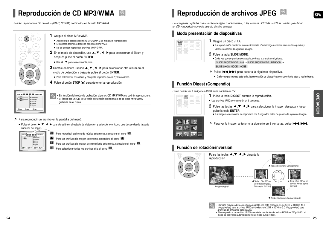 Samsung HT-X200R/XEO Reproducción de CD MP3/WMA MP3, Reproducción de archivos Jpeg Jpeg, Modo presentación de diapositivas 