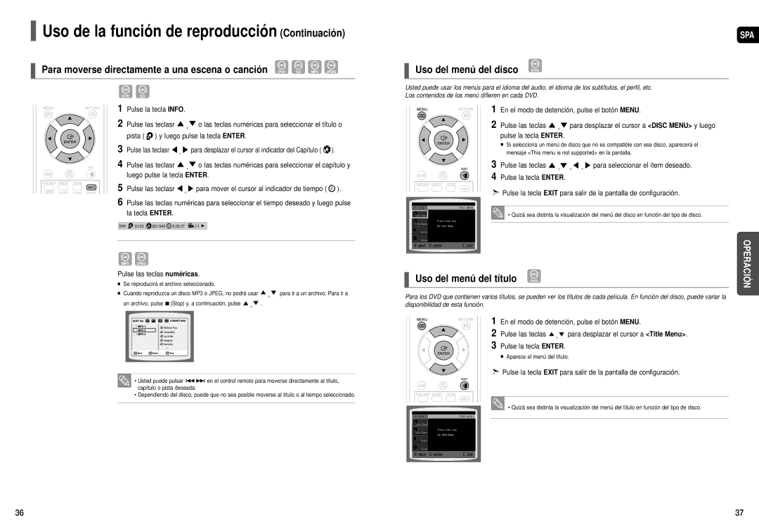 Samsung HT-X200R/XEO, HT-X200R/XET, HT-X200T/MEA manual Uso del menú del título DVD 