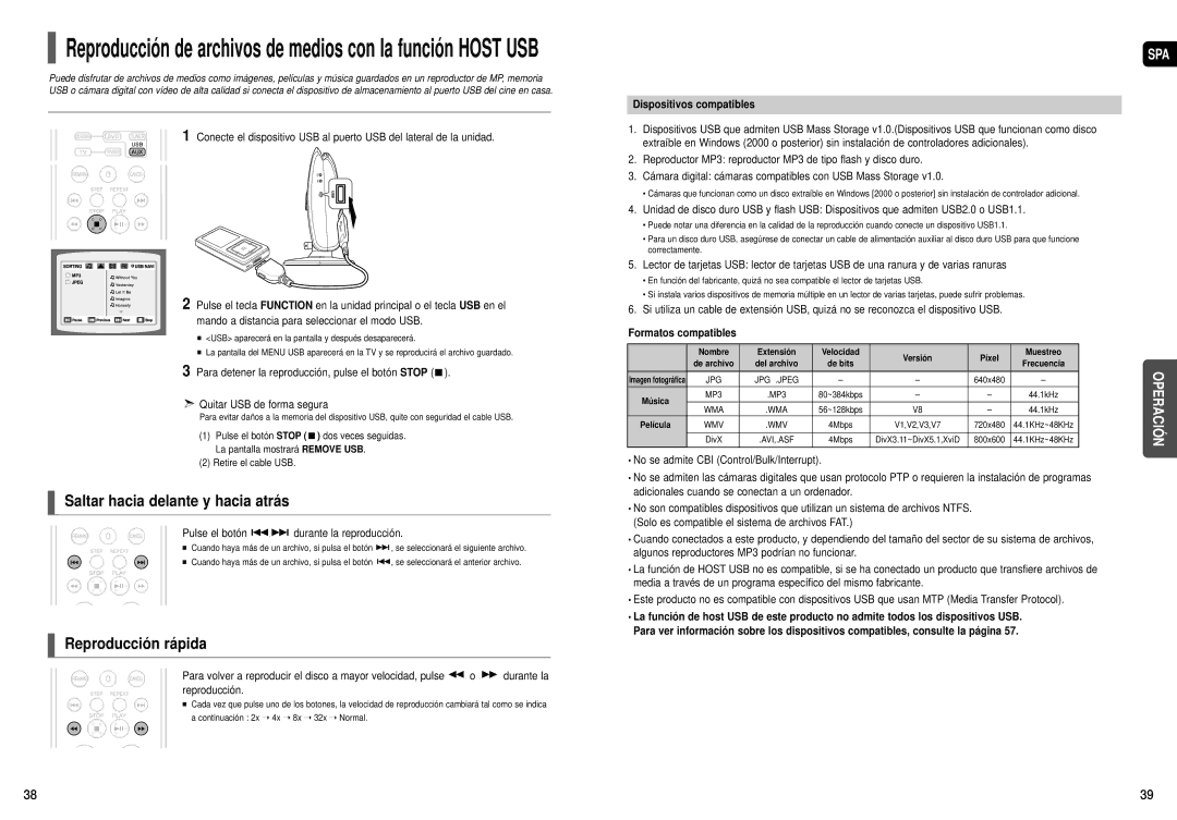 Samsung HT-X200T/MEA, HT-X200R/XET, HT-X200R/XEO manual Pulse el botón durante la reproducción, Dispositivos compatibles 