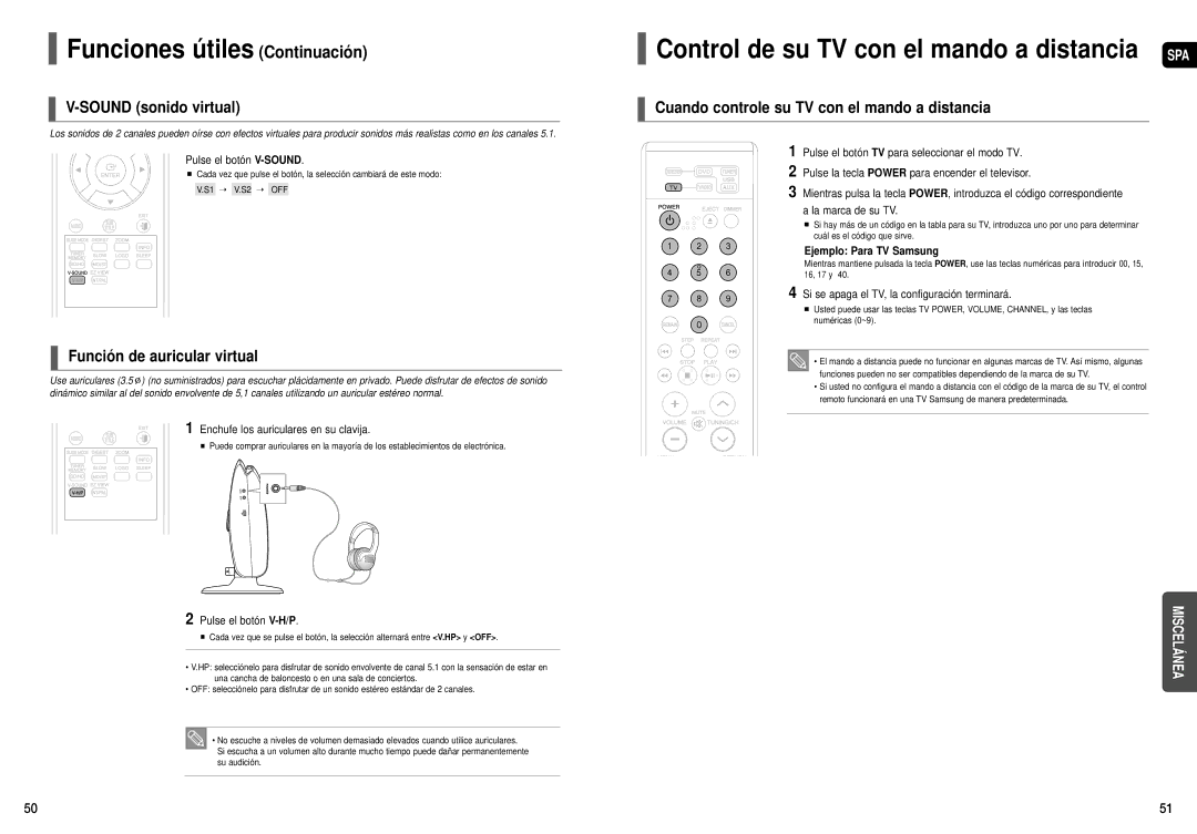 Samsung HT-X200T/MEA, HT-X200R/XET manual Funciones útiles Continuación, Sound sonido virtual, Función de auricular virtual 