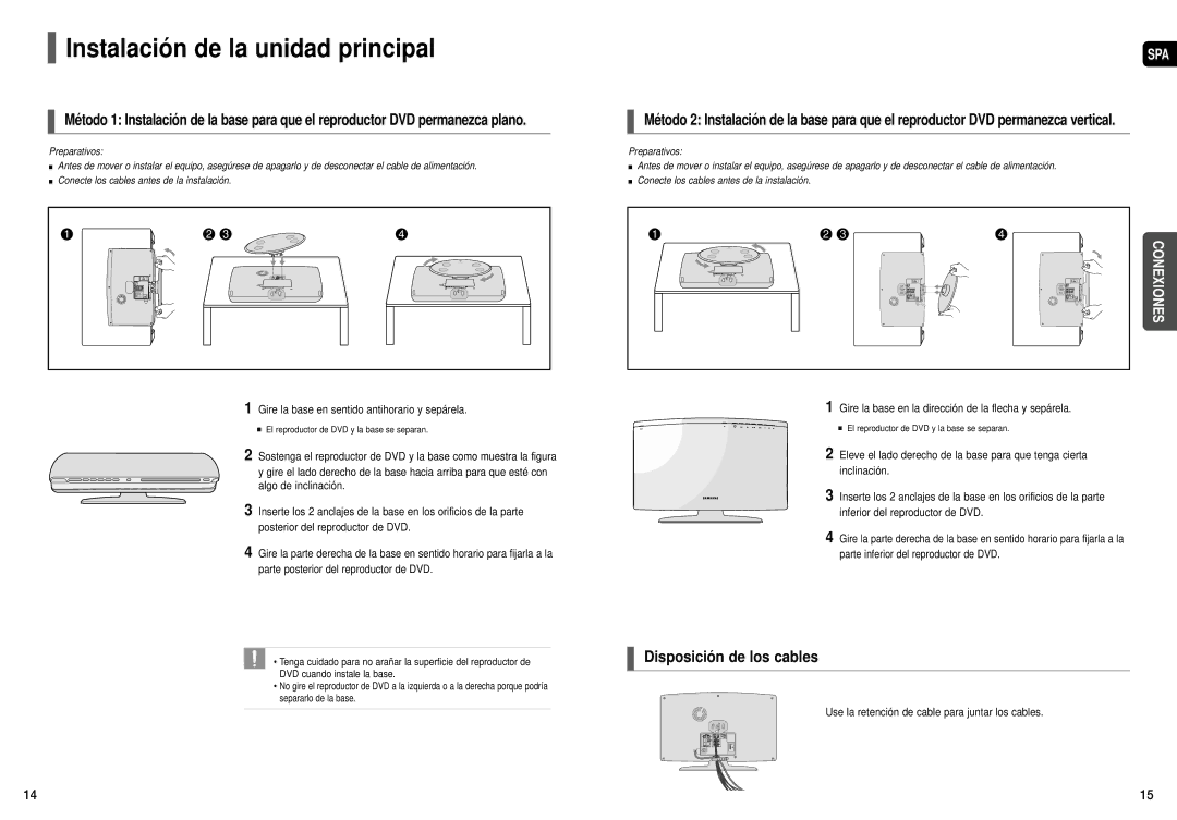 Samsung HT-X200T/MEA, HT-X200R/XET, HT-X200R/XEO manual Instalación de la unidad principal, Disposición de los cables 