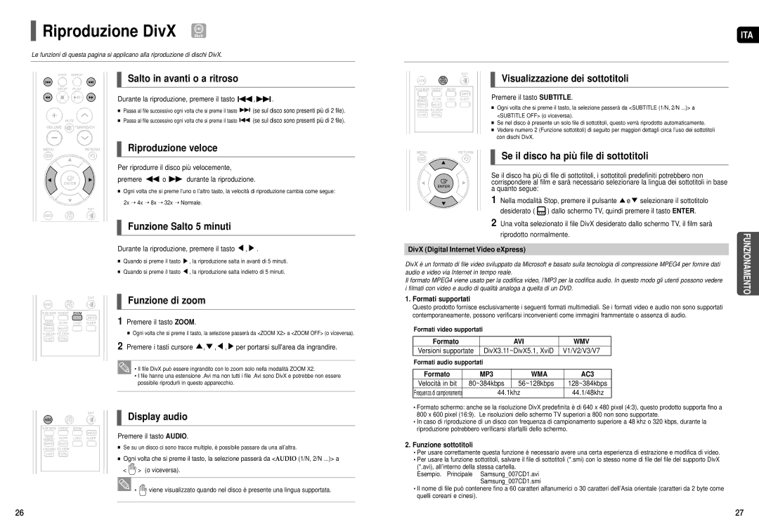 Samsung HT-X200R/XET manual Riproduzione DivX DivX 