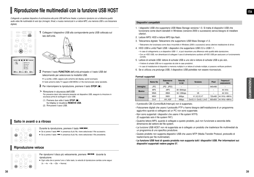 Samsung HT-X200R/XET manual Dispositivi compatibili, Rimuovere il cavo USB 