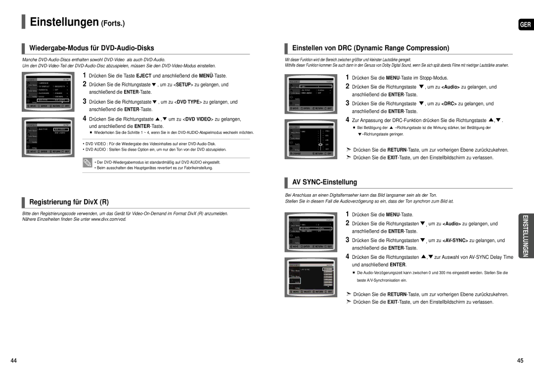 Samsung HT-X200R/XEF, HT-X200T/ADL manual Wiedergabe-Modus für DVD-Audio-Disks, Einstellen von DRC Dynamic Range Compression 