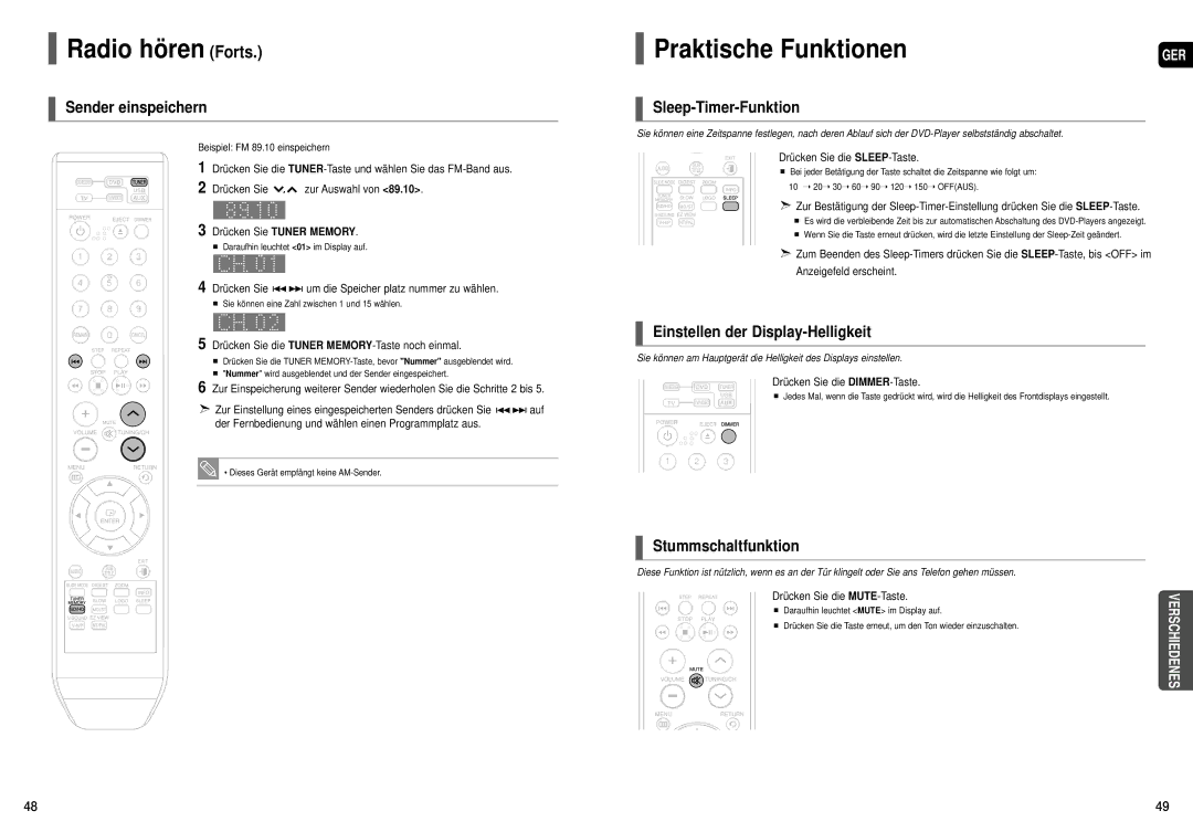 Samsung HT-X200R/XEF, HT-X200T/ADL manual Radio hören Forts, Praktische Funktionen 