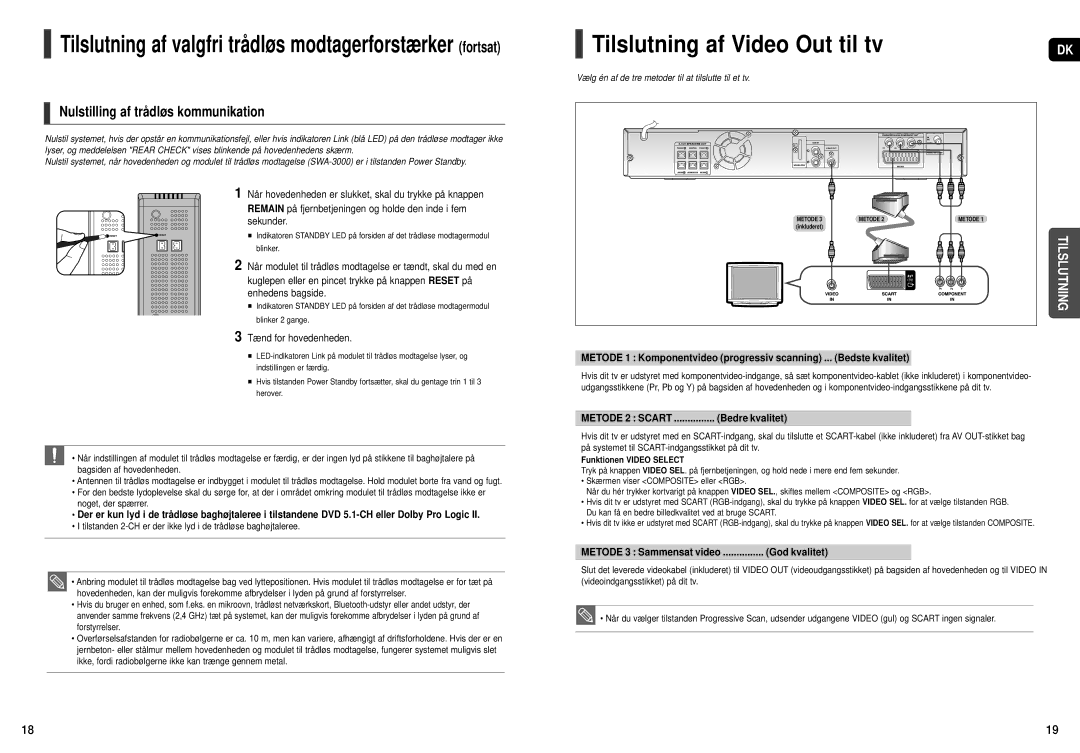 Samsung HT-X20R/XEE manual Nulstilling af trådløs kommunikation, Tænd for hovedenheden, Bedre kvalitet, God kvalitet 