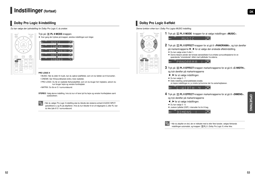 Samsung HT-X20R/XEE manual Dolby Pro Logic II-indstilling, Dolby Pro Logic II-effekt, Tryk på PL II MODE-knappen 