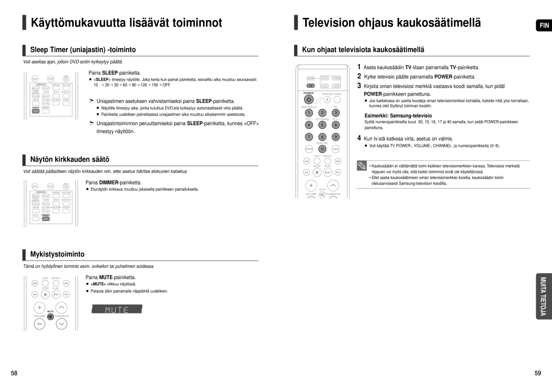 Samsung HT-X20R/XEE manual Käyttömukavuutta lisäävät toiminnot, Television ohjaus kaukosäätimellä 