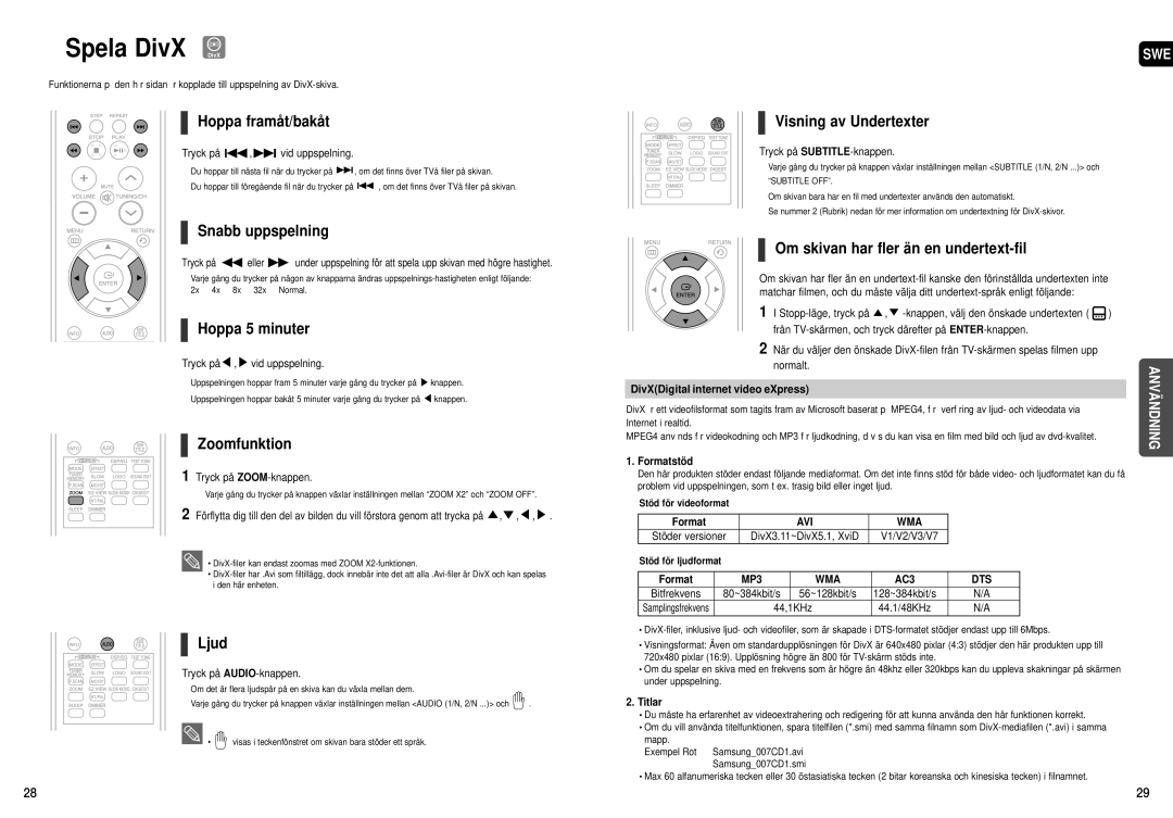 Samsung HT-X20R/XEE manual Spela DivX DivX 