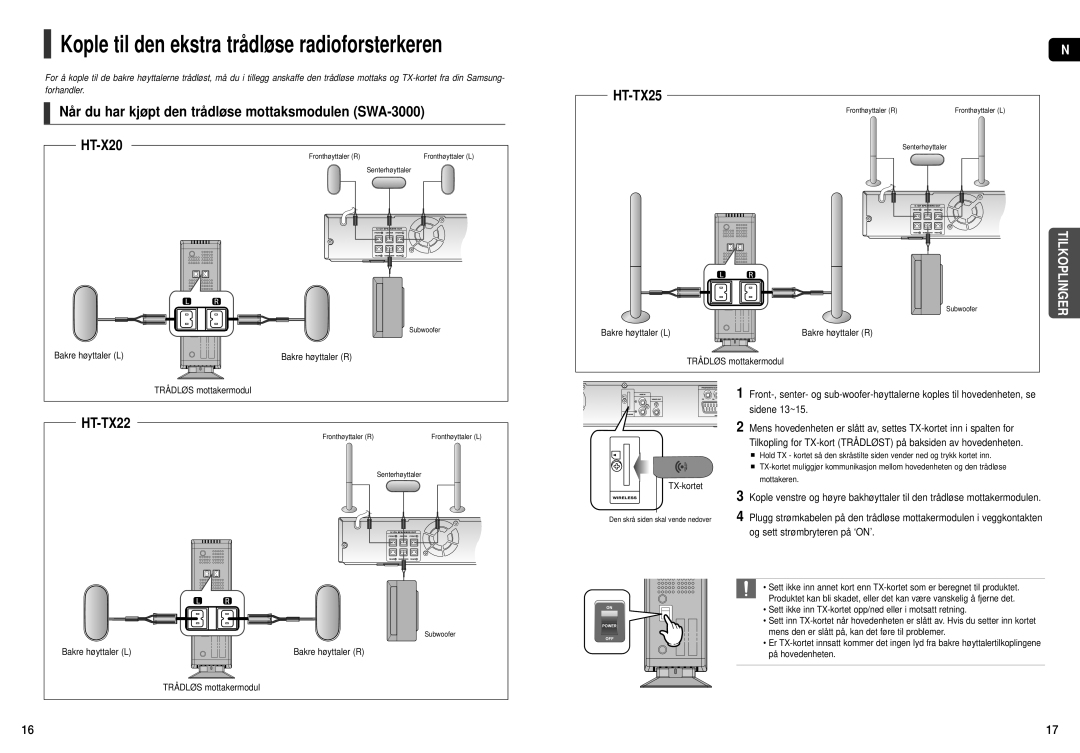 Samsung HT-X20R/XEE Kople til den ekstra trådløse radioforsterkeren, Når du har kjøpt den trådløse mottaksmodulen SWA-3000 