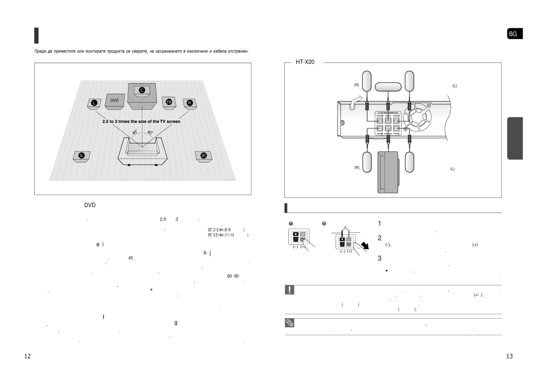 Samsung HT-X20R/XEO Разполагане на DVD плейъра, Предни говорители ei, Избор на позиция за слушане, Задни говорители hj 