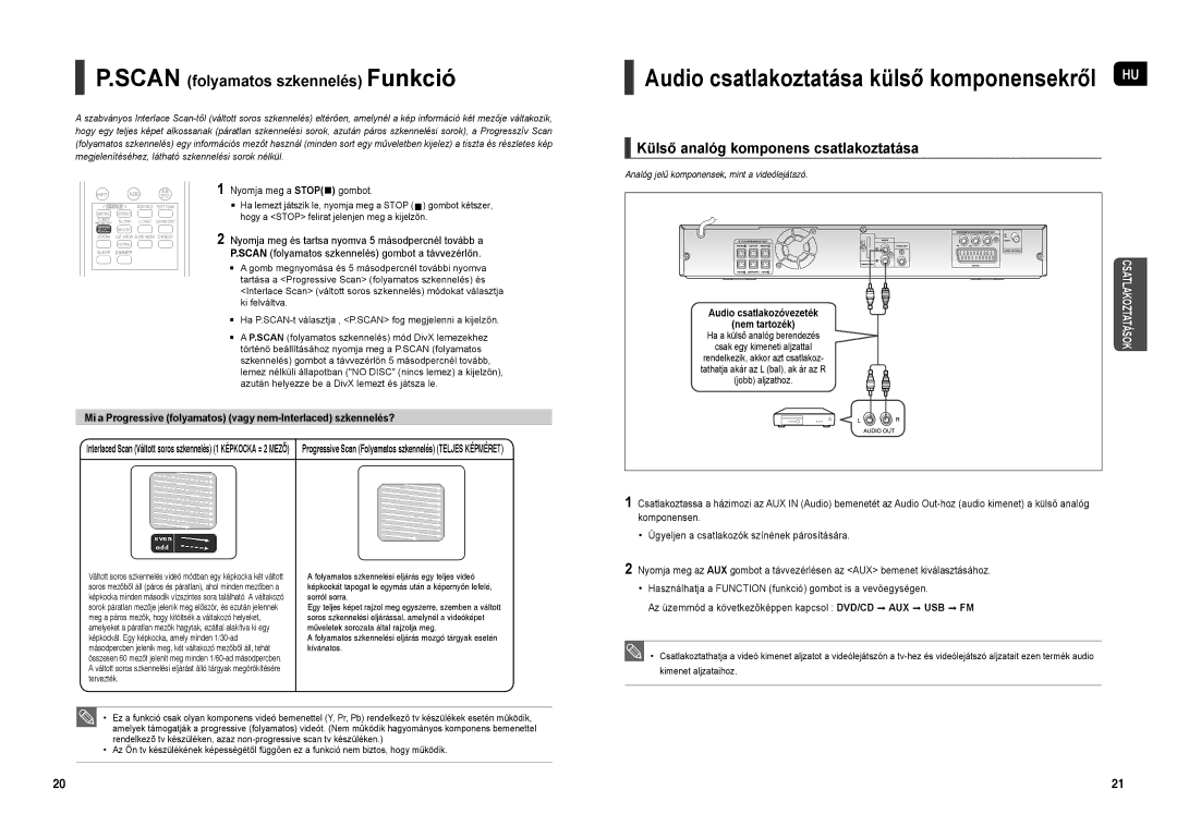 Samsung HT-X20R/XEO, HT-X20R/XEF, HT-X20R/XET manual Külső analóg komponens csatlakoztatása, Nyomja meg a STOP gombot 