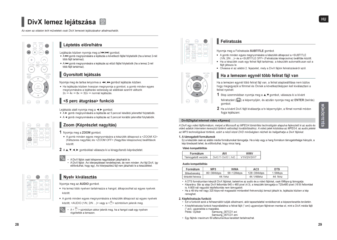 Samsung HT-X20R/XEF, HT-X20R/XET, HT-X20R/XEO manual DivX lemez lejátszása DivX 